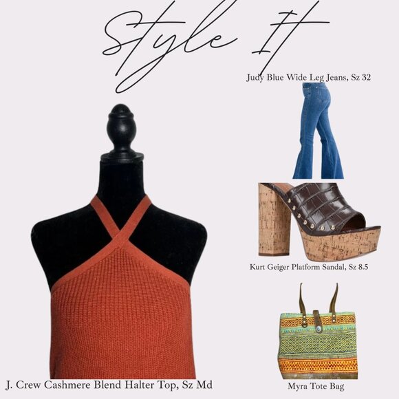 J. Crew Cotton/Cashmere Blend Halter Sweater Tank, Burnt Orange, Ribbed, Size Md - Picture 3 of 8